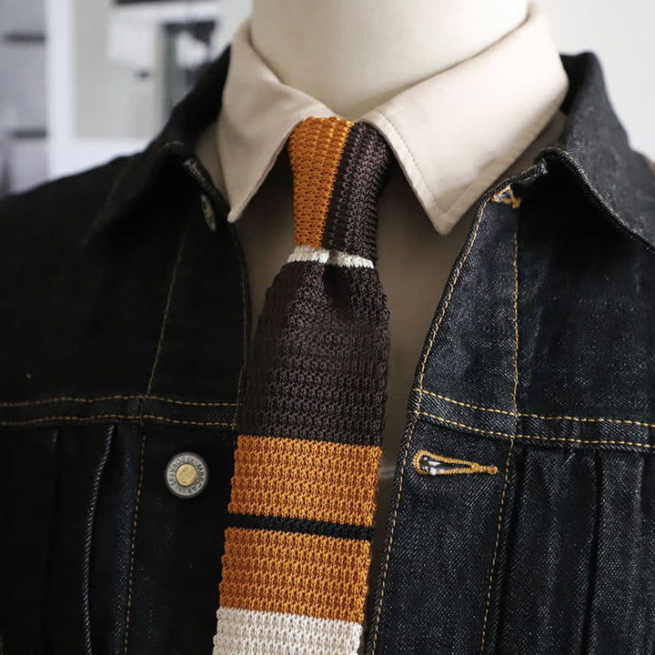 Cravatta a righe orizzontali autunnali da uomo lavorata a maglia
