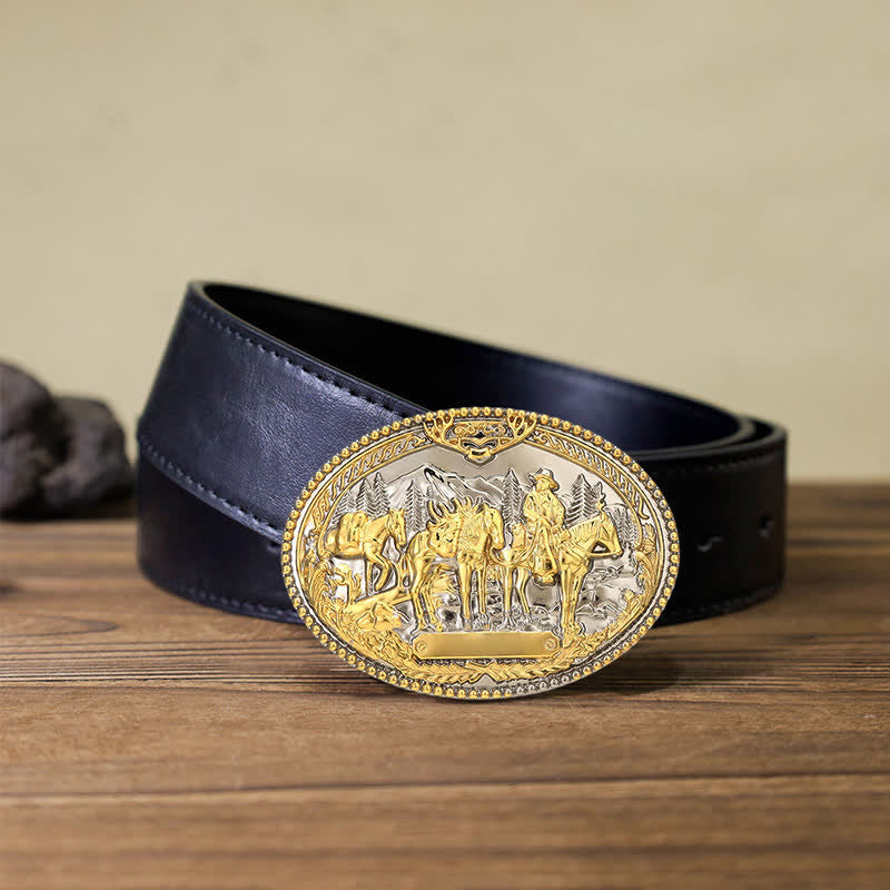 Cintura in pelle con fibbia a forma di cavallo da cavaliere da cowboy fai da te da uomo