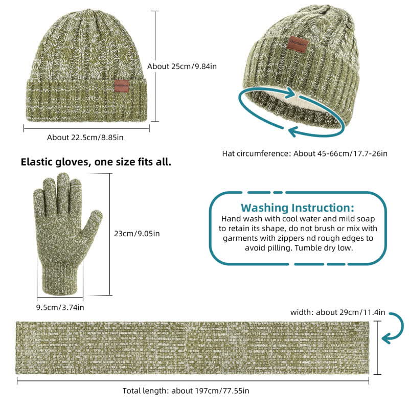 Set 3 pezzi unisex elegante cappello sciarpa lunga guanti touch screen