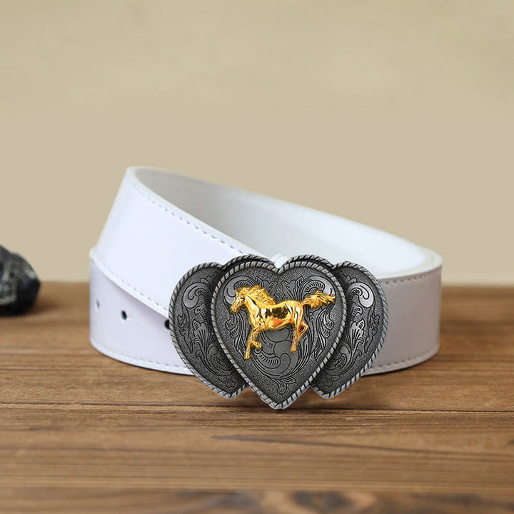Cintura in pelle con fibbia a forma di cuore triplo cavallo fai da te da uomo