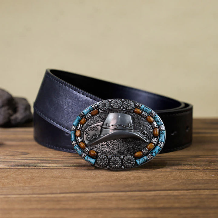 Cintura in pelle con fibbia in pietra turchese fai da te per cappello da cowboy da uomo