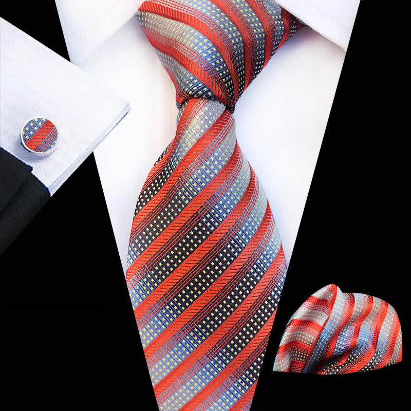 Set di 3 cravatte a righe arancioni e grigie moderne da uomo