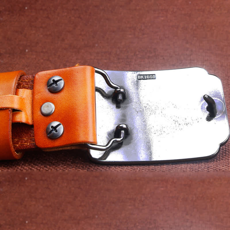 Cintura etnica da uomo in pelle di cavallo color argento da cowboy