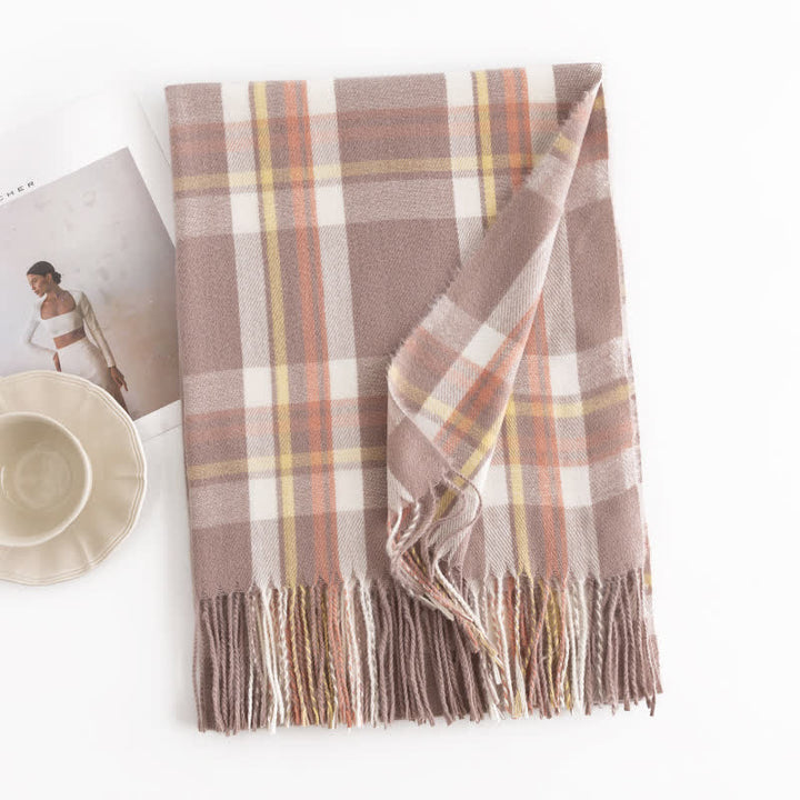 Sciarpa con frange a quadri britannici versatile da donna