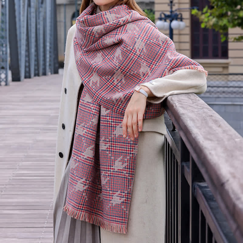 Sciarpa calda grande a scialle con motivo pied de poule da donna