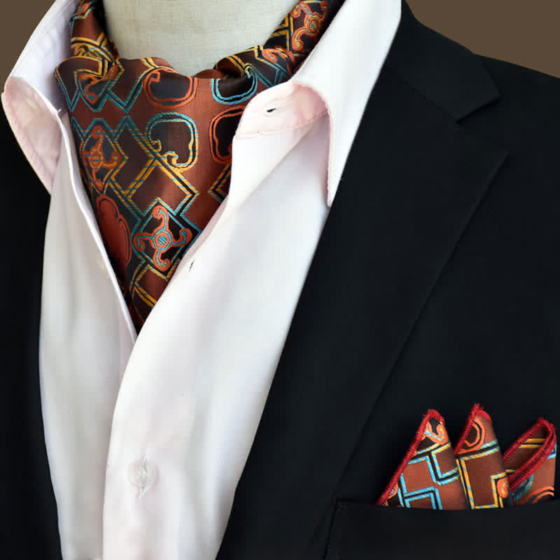 Set di 2 fazzoletti da taschino e cravatta SaddleBrown Luxury Floral Paisley