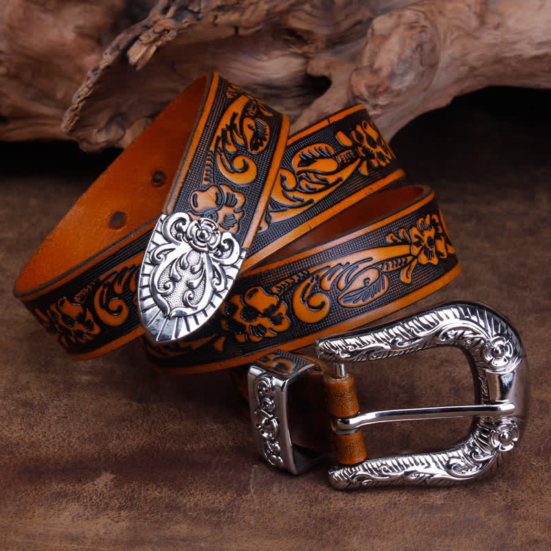 Cintura in pelle con stampa a rose piccole vintage unisex