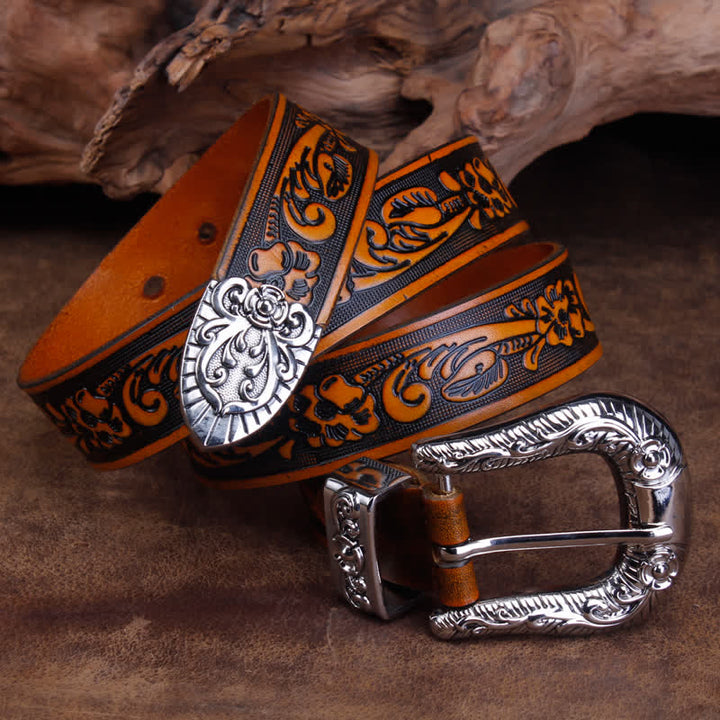 Cintura in pelle con stampa a rose piccole vintage unisex