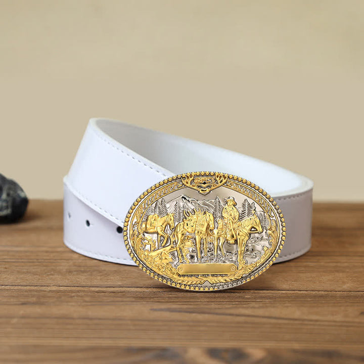 Cintura in pelle con fibbia a forma di cavallo da cavaliere da cowboy fai da te da uomo