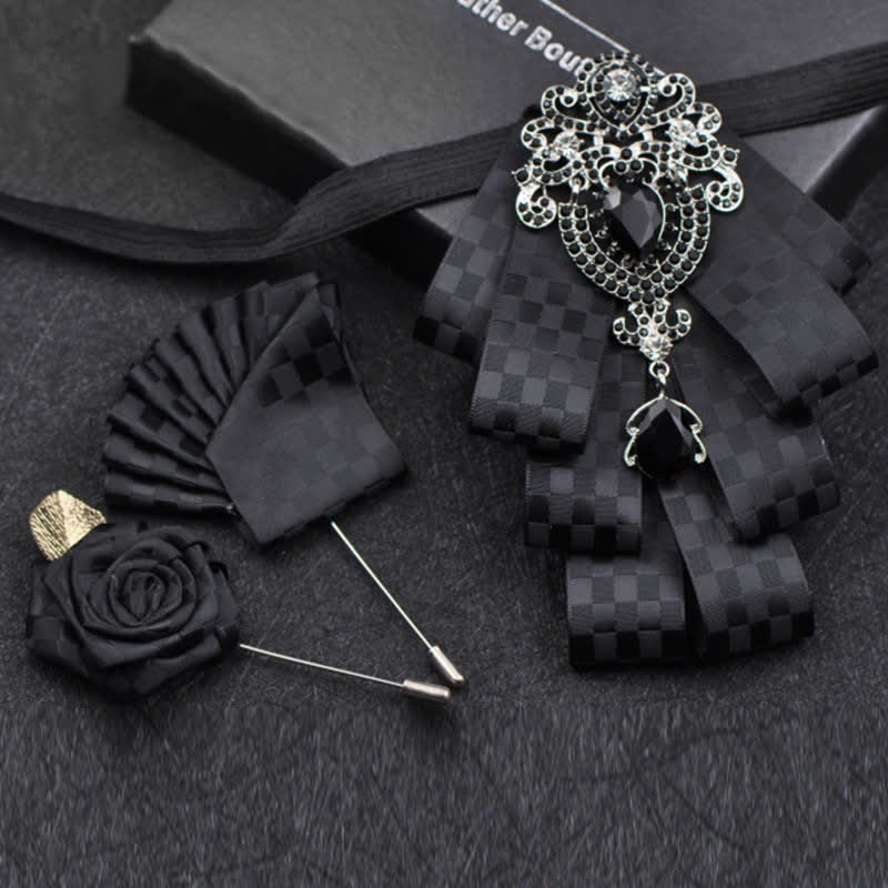 Set di 3 papillon con strass neri a quadri