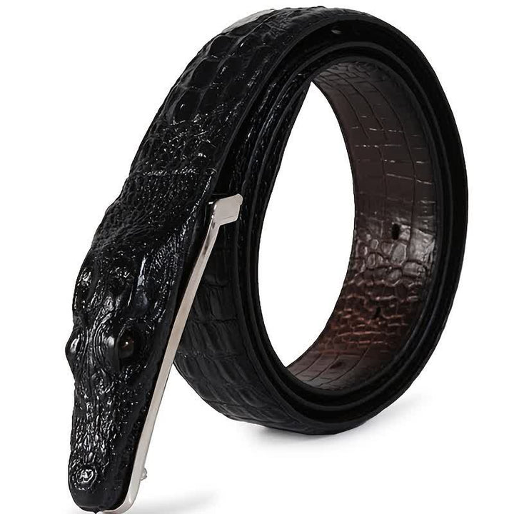 Cintura in pelle con fibbia a forma di testa di coccodrillo realistica da uomo