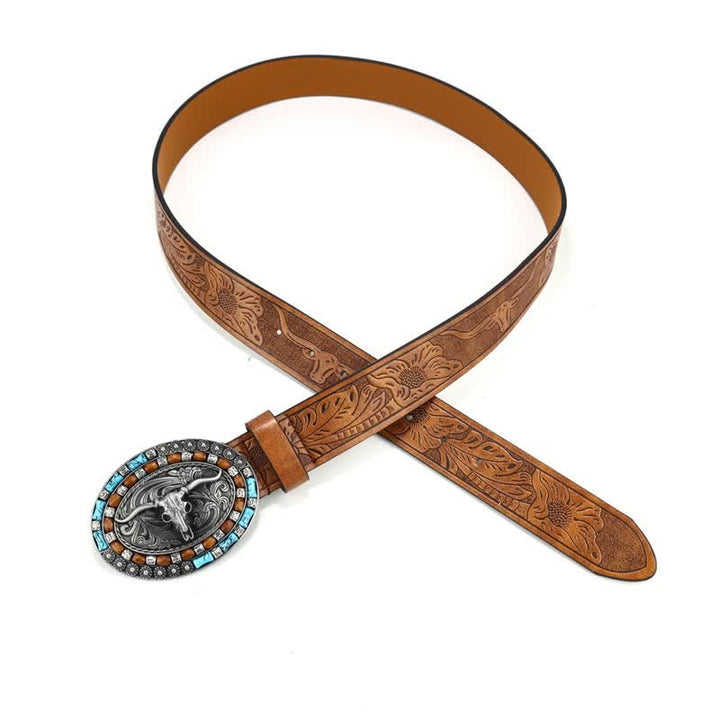 Cintura da uomo in pelle di toro turchese da cowboy western