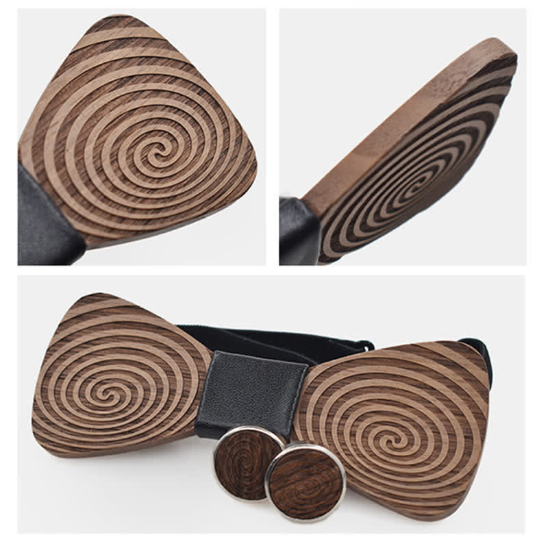 Set di 2 papillon in legno con stampa a vortice ipnotico da uomo