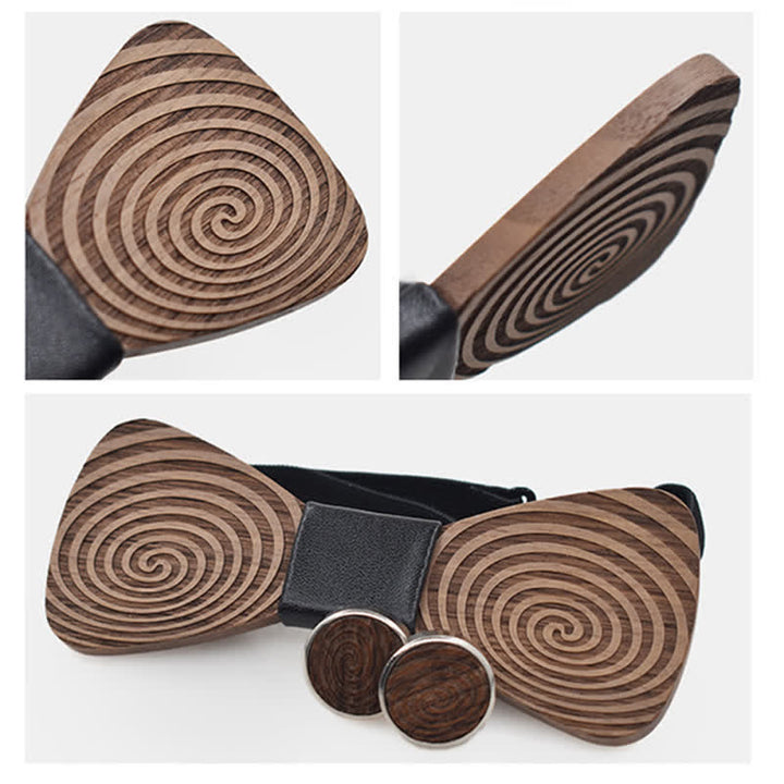 Set di 2 papillon in legno con stampa a vortice ipnotico da uomo