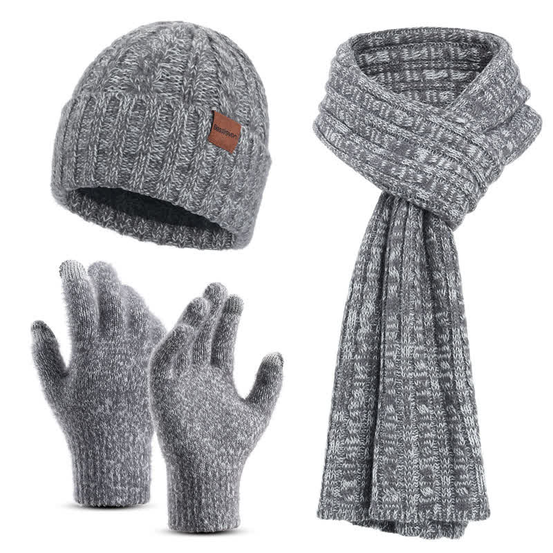 Set 3 pezzi unisex elegante cappello sciarpa lunga guanti touch screen