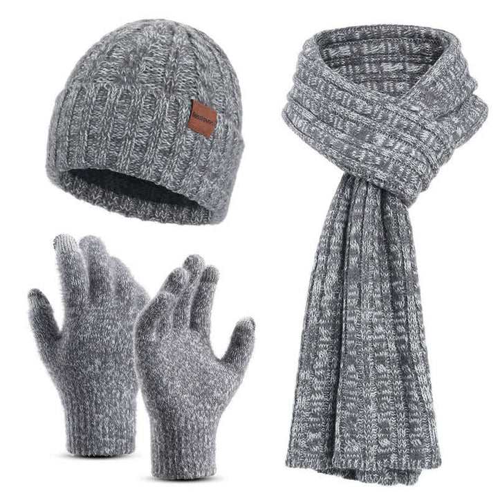 Set 3 pezzi unisex elegante cappello sciarpa lunga guanti touch screen