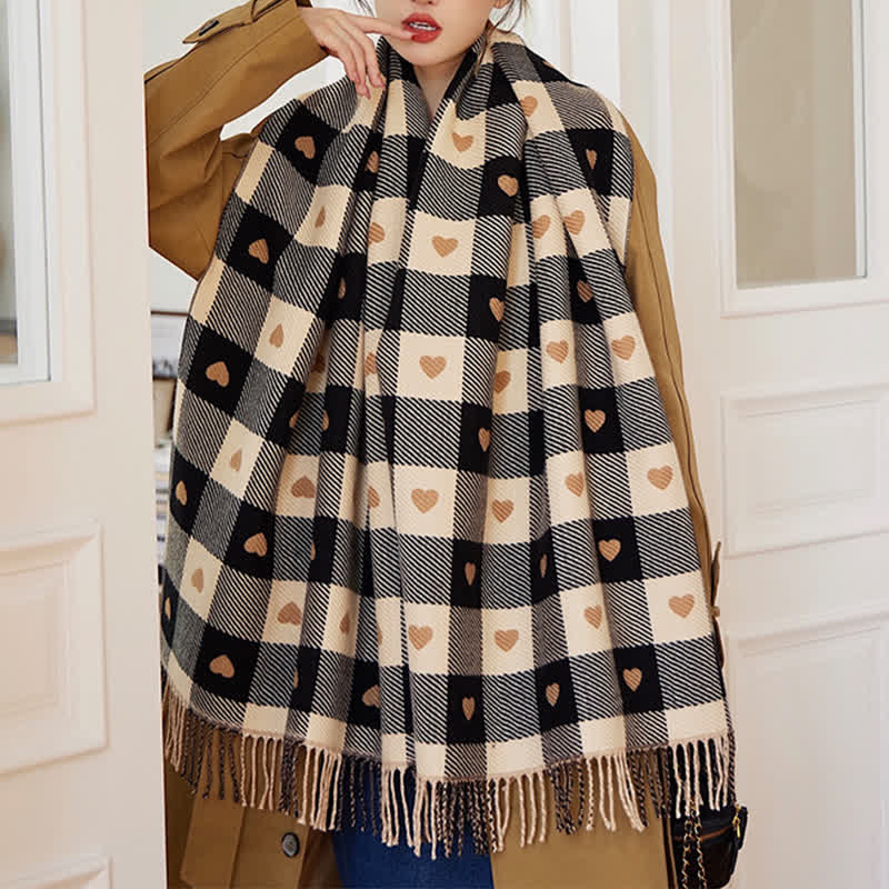 Sciarpa a scacchi Love Winter Cape da donna