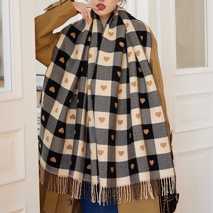 Sciarpa a scacchi Love Winter Cape da donna
