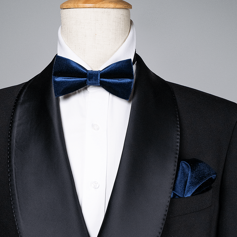 Papillon da uomo in velluto blu navy tinta unita