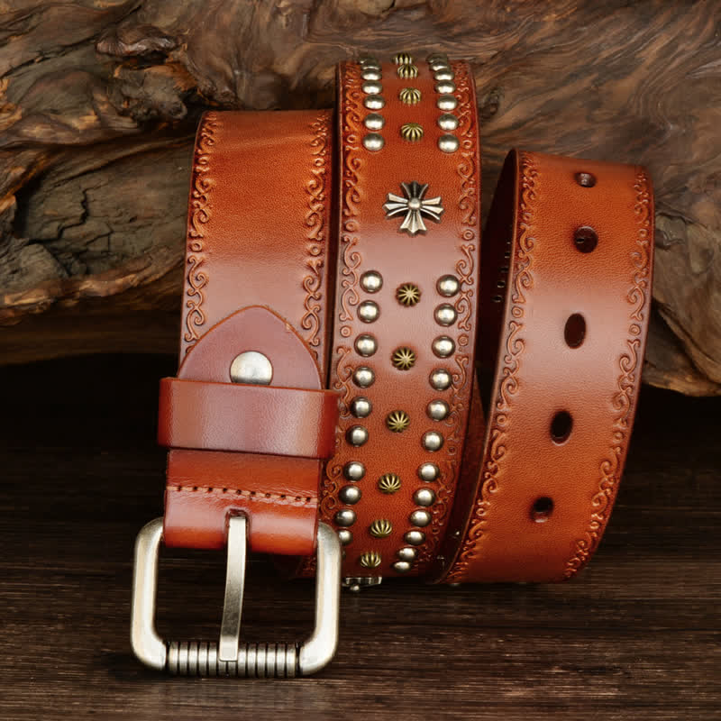 Cintura unisex con decorazione a borchie e borchie incrociate in stile rock