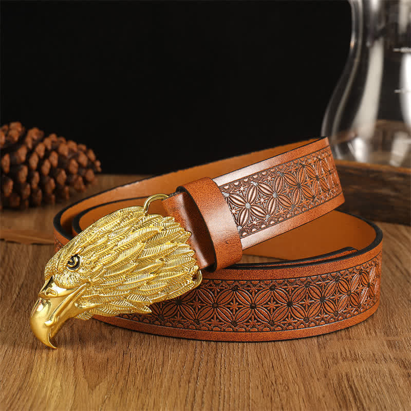 Cintura da uomo in pelle western con testa d'aquila e avvoltoio realistico