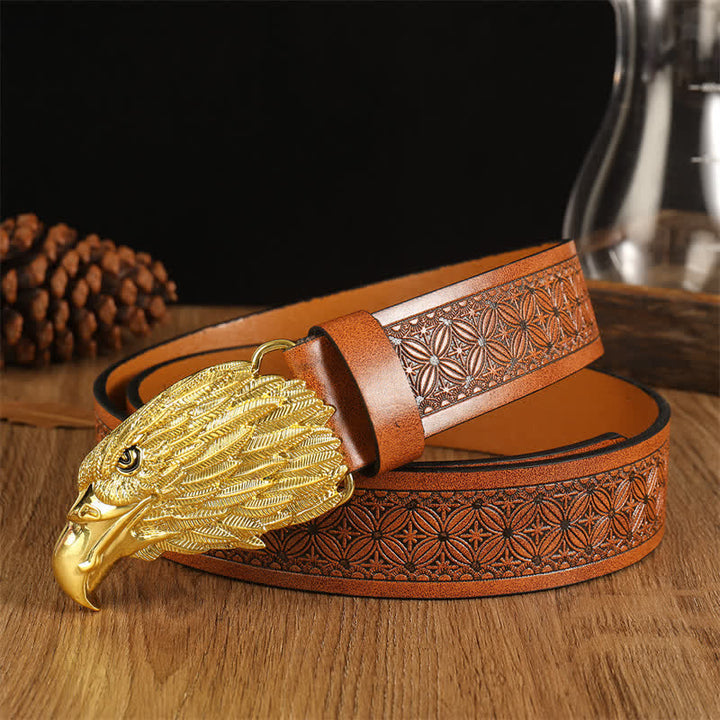 Cintura da uomo in pelle western con testa d'aquila e avvoltoio realistico