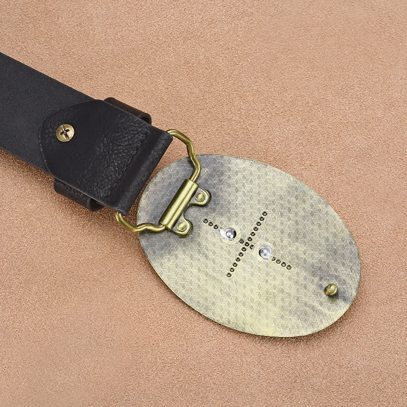 Cintura da uomo in pelle goffrata con rivetto a testa di toro