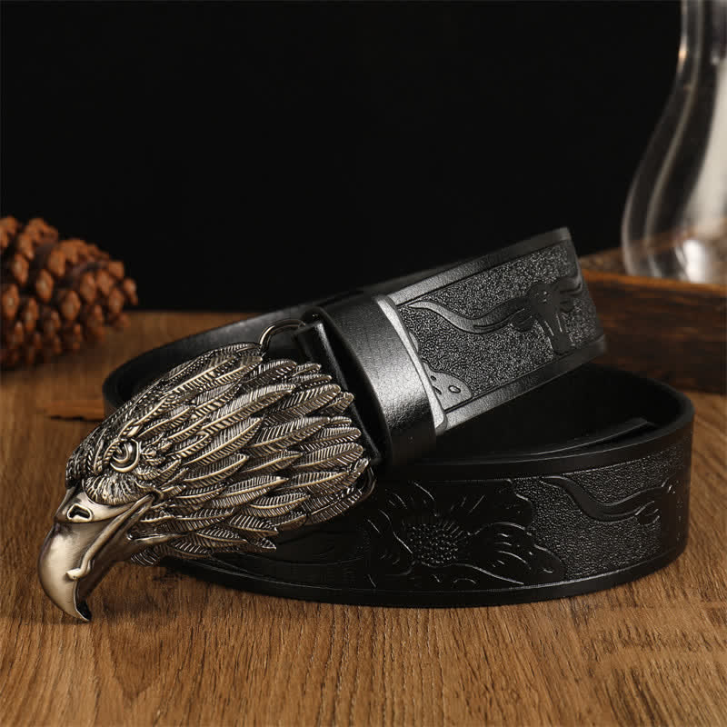 Cintura da uomo in pelle western con testa d'aquila e avvoltoio realistico