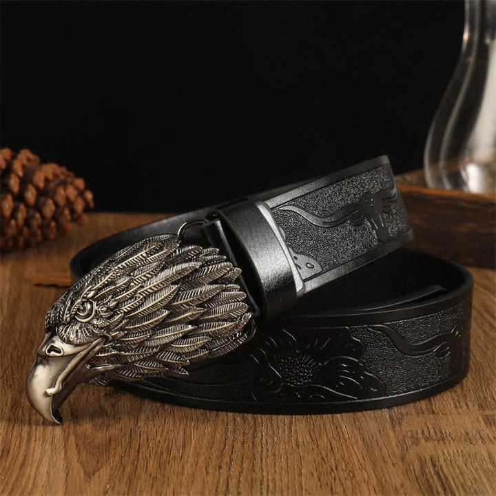 Cintura da uomo in pelle western con testa d'aquila e avvoltoio realistico