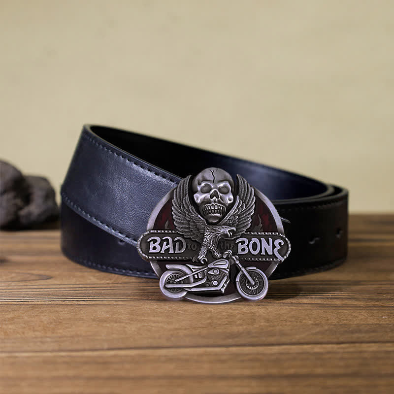 Cintura in pelle con fibbia Bad To The Bone da motociclista con teschio d'aquila fai da te da uomo