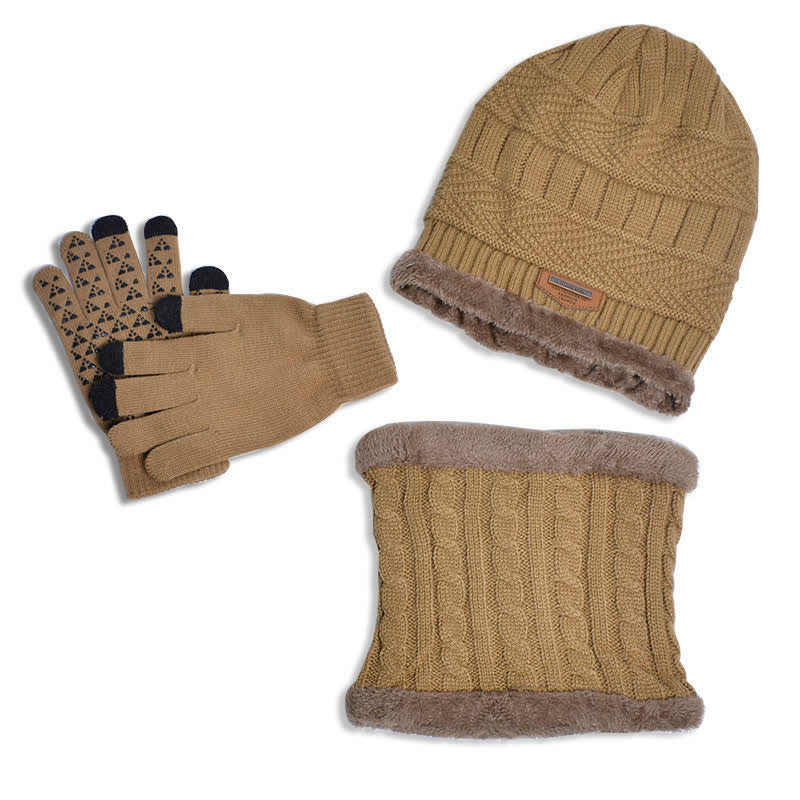 3 pezzi adulto-bambino berretti cappello lavorato a maglia sciarpa guanti set