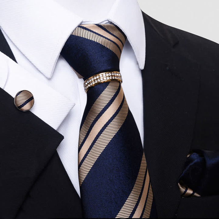 Set di 4 cravatte a righe da uomo con anello per cravatta