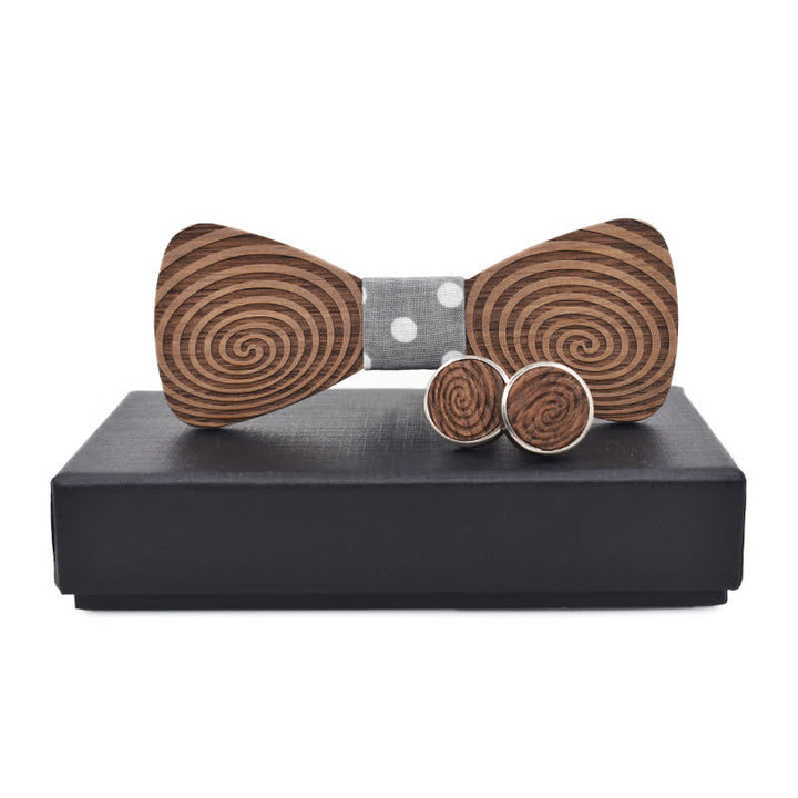 Set di 2 papillon in legno con stampa a vortice ipnotico da uomo