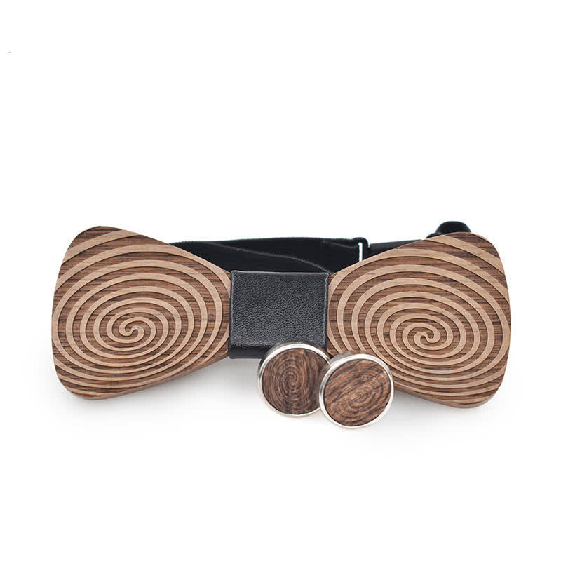 Set di 2 papillon in legno con stampa a vortice ipnotico da uomo