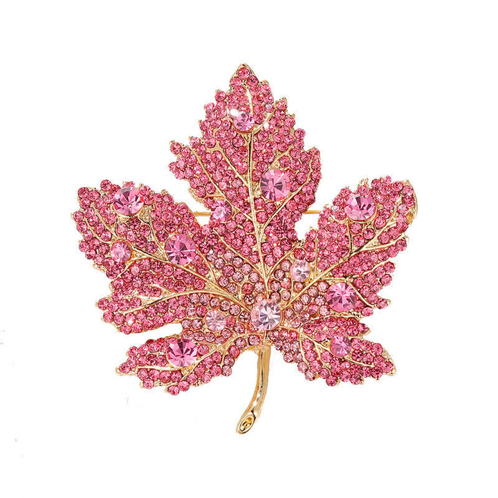 Spilla da donna a forma di foglia d'acero con cristalli e strass