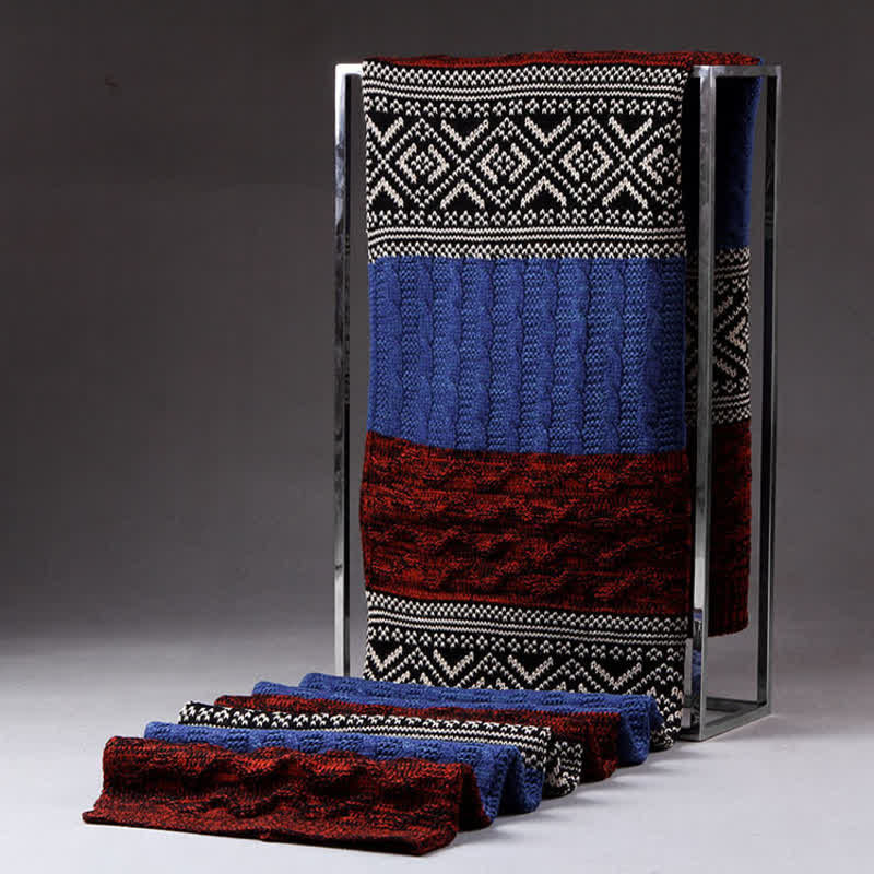 Sciarpa a blocchi di colore con cuciture a maglia Argyle da uomo