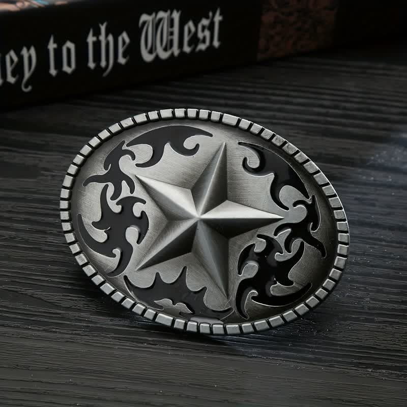 Cintura in pelle con fibbia a stella solitaria in argento fai da te da uomo