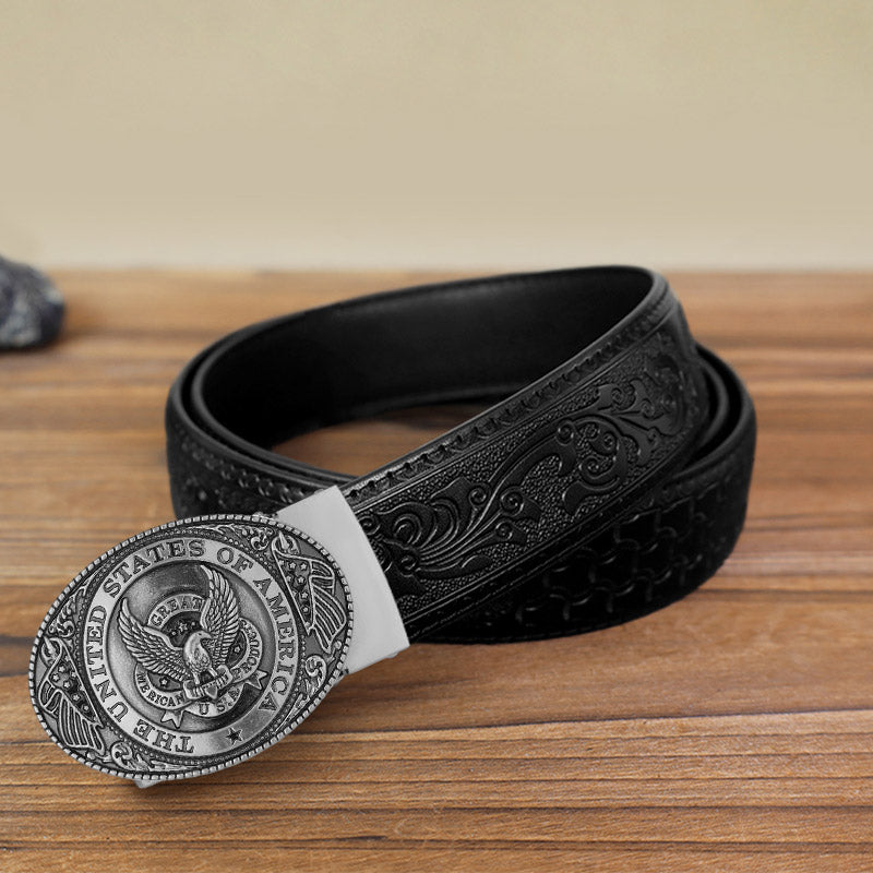 Cintura in pelle con fibbia automatica fai da te con bandiera USA Eagle da uomo