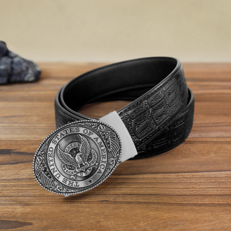 Cintura in pelle con fibbia automatica fai da te con bandiera USA Eagle da uomo