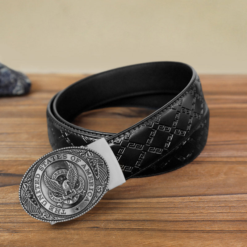 Cintura in pelle con fibbia automatica fai da te con bandiera USA Eagle da uomo