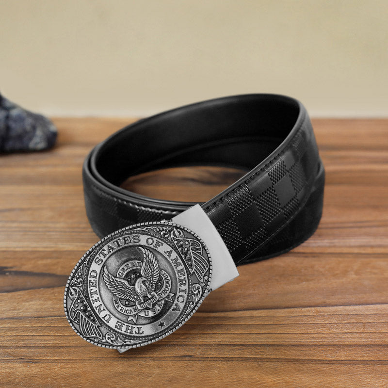 Cintura in pelle con fibbia automatica fai da te con bandiera USA Eagle da uomo