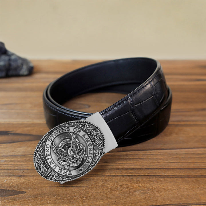 Cintura in pelle con fibbia automatica fai da te con bandiera USA Eagle da uomo