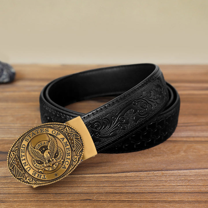 Cintura in pelle con fibbia automatica fai da te con bandiera USA Eagle da uomo