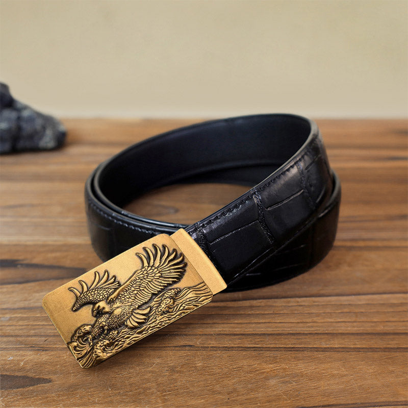 Cintura in pelle con chiusura automatica fai da te Eagle Spread Wings da uomo