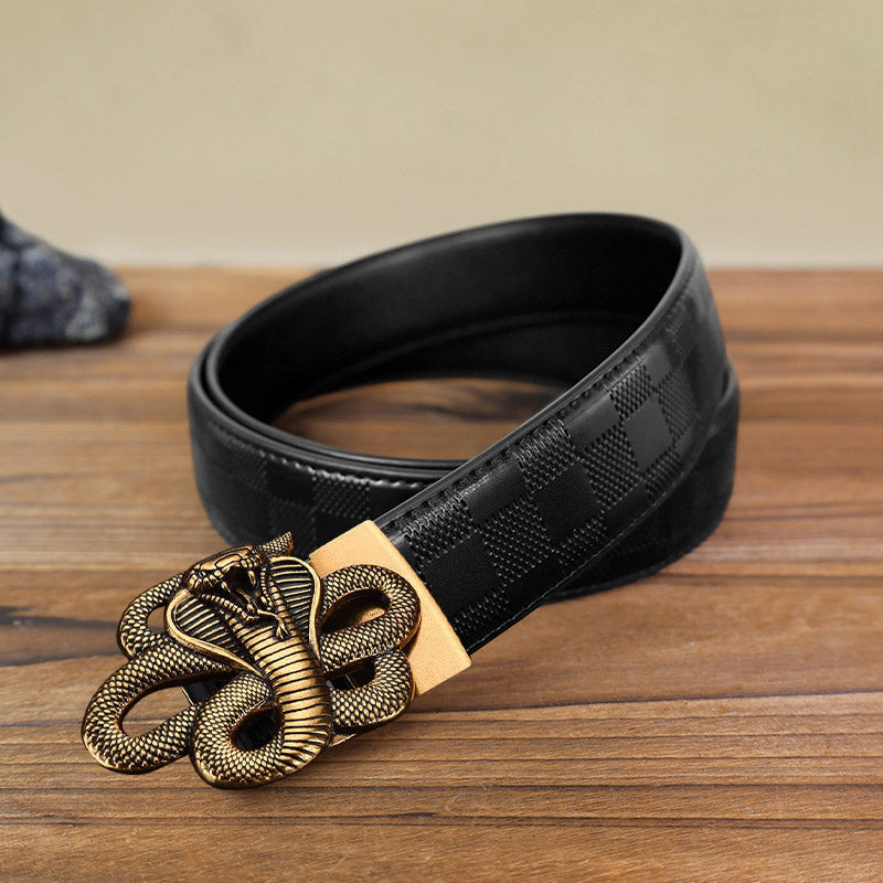 Cintura in pelle con chiusura automatica a forma di serpente misterioso fai da te da uomo