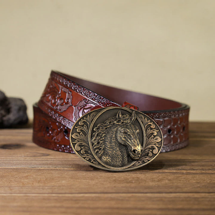 Cintura in pelle con fibbia a testa di cavallo fai da te da uomo