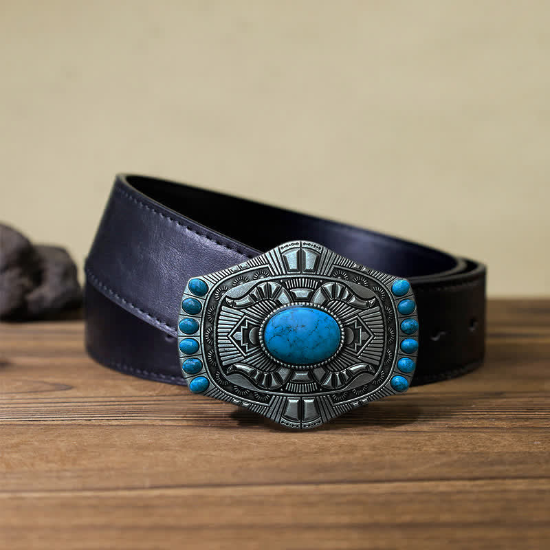 Cintura in pelle con fibbia Bohemia turchese artificiale fai da te da uomo