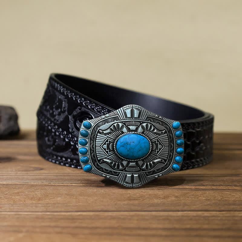 Cintura in pelle con fibbia Bohemia turchese artificiale fai da te da uomo