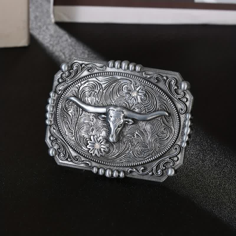 Cintura in pelle fai da te da uomo con fibbia a forma di testa di toro Longhorn
