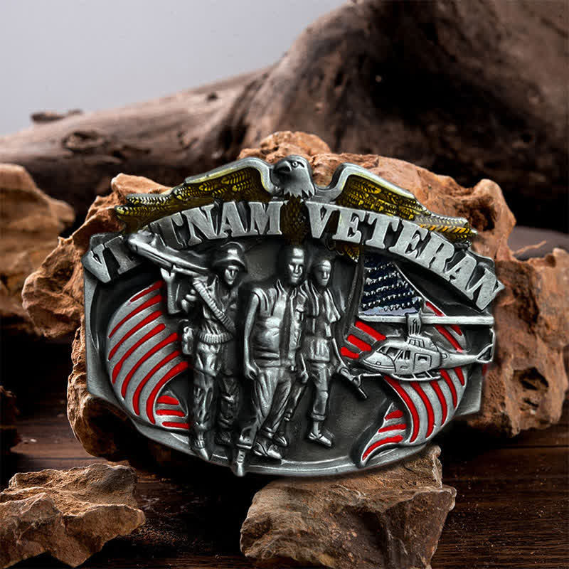 Cintura in pelle fai da te con fibbia da veterano del Vietnam da uomo